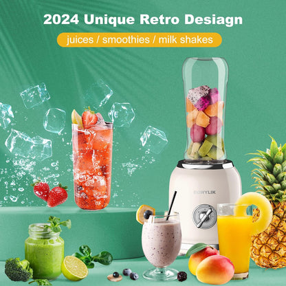 Liquidificador Pessoal Retrô DOWYLIK Creme 300W Copos Portáteis 600 ml 110V