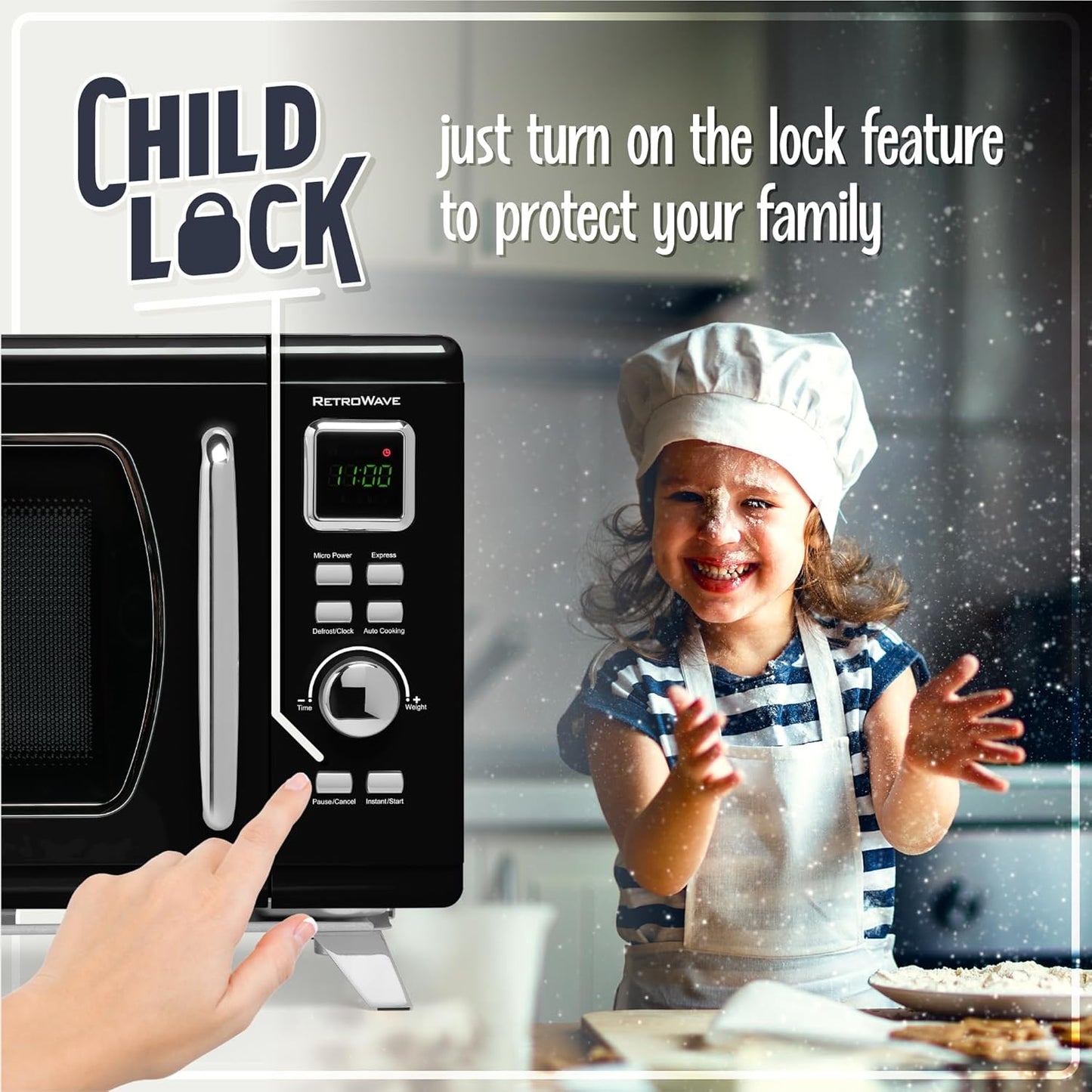 Forno Micro-ondas Retrô de Bancada Nostalgia Preto 25L 900W 5 Níveis 110V