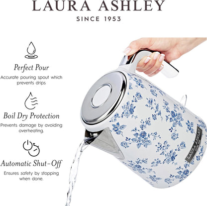 Chaleira Elétrica 1,7L Laura Ashley Rosa China Floral, Aço Inox, Proteção Superaquecimento, Filtro Anticalcário, 1500W, 110V