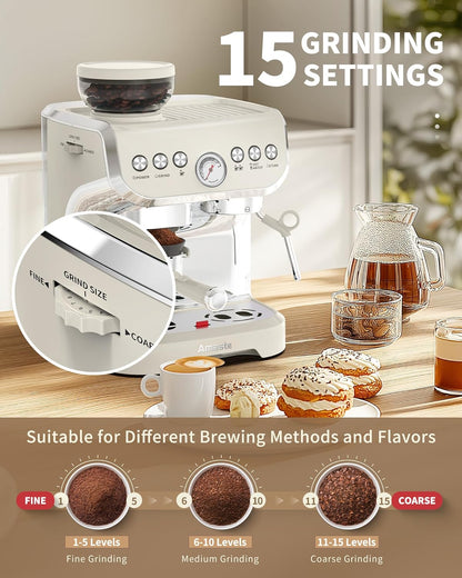 Cafeteira Espresso Amaste 15 Bar com Moinho Integrado, Vaporizador, 2L Branco, Kit Barista, Pre-Infusão, AC-517EA 110V