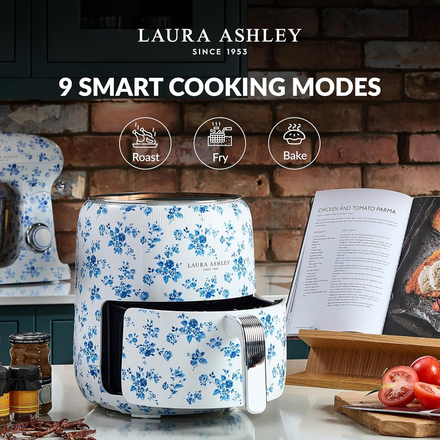 Fritadeira Elétrica Air Fryer Digital 4,5L Laura Ashley Branco com Estampa Floral China Rose 1500W 9 Programas 110V