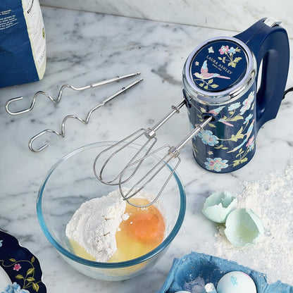Batedeira de Mão Laura Ashley 200W Azul Marinho com Estampa Floral Elveden, 5 Velocidades Turbo Inox VQ-SBSMR57-LAEN-US 110V