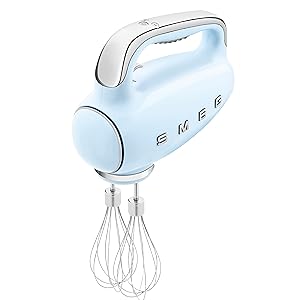 Batedeira Portátil SMEG Azul Retrô 9 Velocidades 220W Display LED Turbo Acessórios em Inox Bolsa de Armazenamento 110V