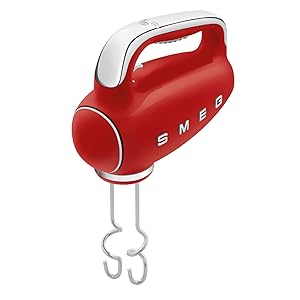 Batedeira Portátil SMEG Vermelho Retrô 9 Velocidades 220W Display LED Turbo Acessórios em Inox Bolsa de Armazenamento 110V
